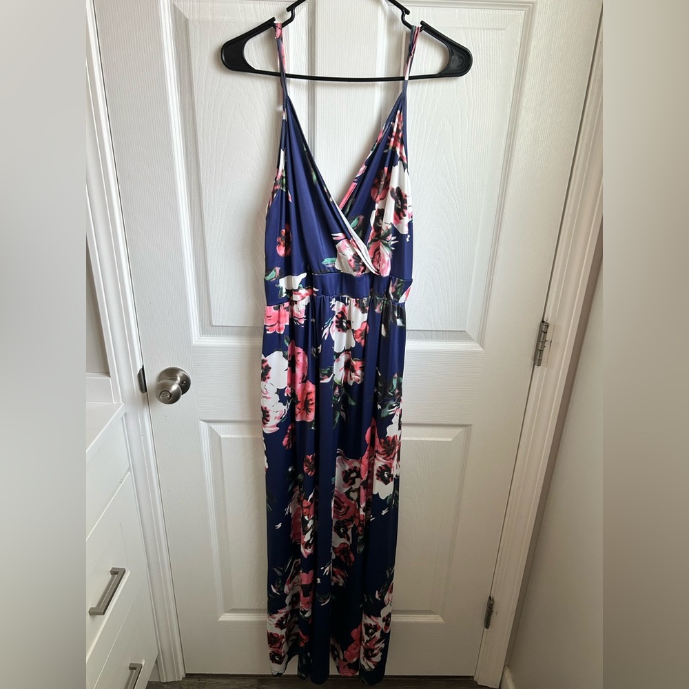 Floral Maxi Dress with Deep V-Neck